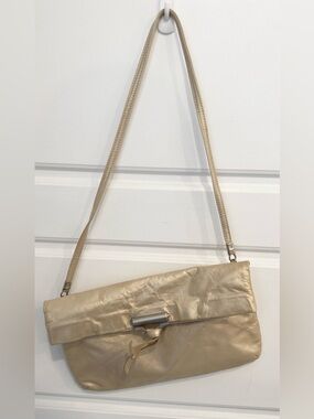 Vtg Due Fratelli 💯 Leather clutch purse shoulder bag ivory opal party wedding